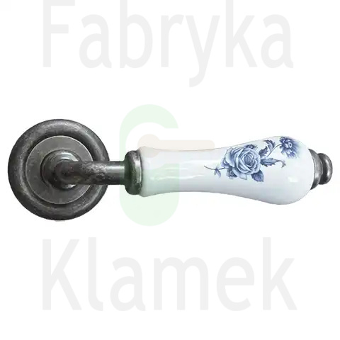 Klamka Dalia 661 FV - stare srebro, porcelana biała kwiat niebieski Klamka Dalia 661 FV - stare srebro, porcelana biała kwiat niebieski
