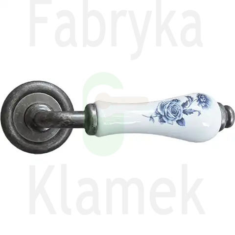 Klamka Dalia 661 FV - stare srebro, porcelana biała kwiat niebieski Klamka Dalia 661 FV - stare srebro, porcelana biała kwiat niebieski