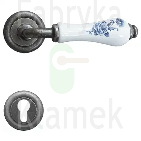 Klamka Dalia 661 FV - stare srebro, porcelana biała kwiat niebieski Klamka Dalia 661 FV - stare srebro, porcelana biała kwiat niebieski