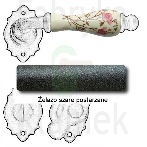 Klamka Paris 2601 z blokadą WC, porcelana kremowa kwiat brzoskwini Klamka Paris 2601 z blokadą WC, porcelana kremowa kwiat brzoskwini