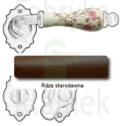Klamka Paris 2601 z blokadą WC, porcelana kremowa kwiat brzoskwini Klamka Paris 2601 z blokadą WC, porcelana kremowa kwiat brzoskwini