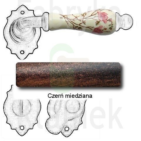 Klamka Paris 2601 z blokadą WC, porcelana kremowa kwiat brzoskwini Klamka Paris 2601 z blokadą WC, porcelana kremowa kwiat brzoskwini