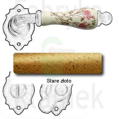 Klamka Paris 2601 z blokadą WC, porcelana kremowa kwiat brzoskwini Klamka Paris 2601 z blokadą WC, porcelana kremowa kwiat brzoskwini