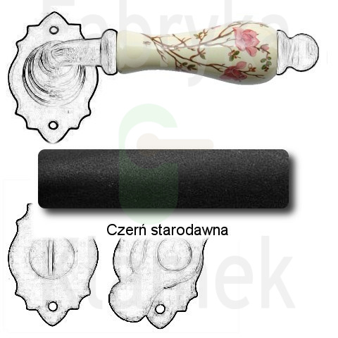 Klamka Paris 2601 z blokadą WC, porcelana kremowa kwiat brzoskwini Klamka Paris 2601 z blokadą WC, porcelana kremowa kwiat brzoskwini
