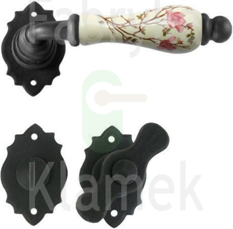 Klamka Paris 2601 z blokadą WC, porcelana kremowa kwiat brzoskwini Klamka Paris 2601 z blokadą WC, porcelana kremowa kwiat brzoskwini