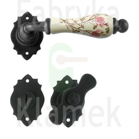 Klamka Paris 2601 z blokadą WC, porcelana kremowa kwiat brzoskwini Klamka Paris 2601 z blokadą WC, porcelana kremowa kwiat brzoskwini